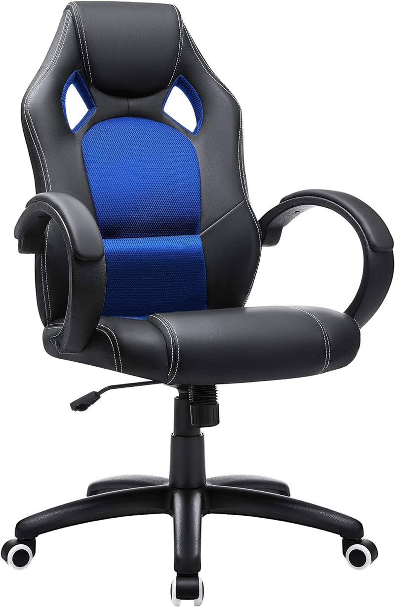 SONGMICS Racing Stuhl Bürostuhl Gaming Stuhl Chefsessel Drehstuhl PU, schwarz-blau, OBG56L Schwarz-b