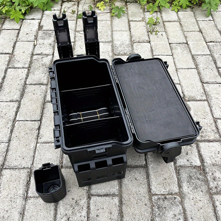 Angelkoffer Gross 11L zweistöckig Angelbox mit zwei Rutenhaltern und Becherhalter stossfest Angelkis