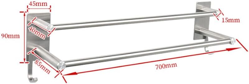 BRAVECOW 70cm Doppelt Handtuchstange ohne Bohren,handtuchhalter Edelstahl,Badezimmer handtuchhalter,