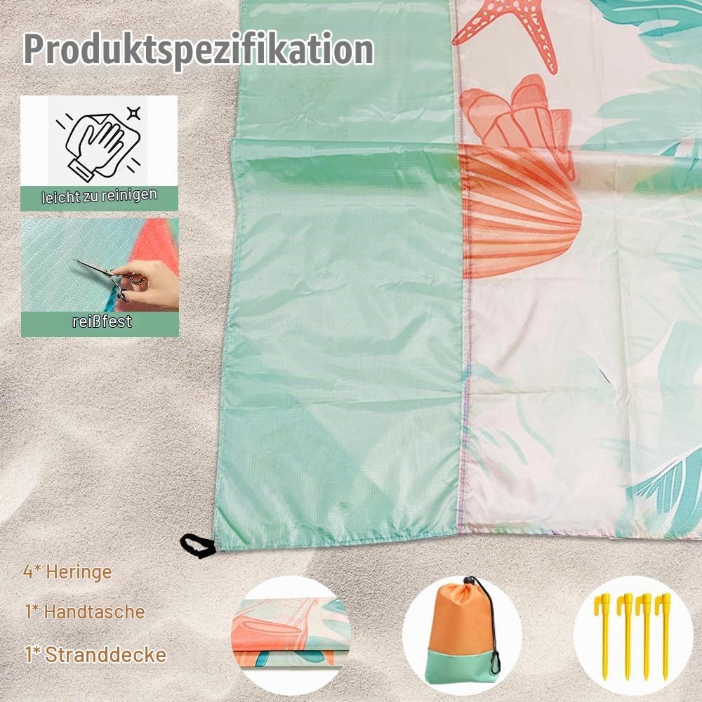 Stranddecke Sandfrei, Sandfeste Stranddecke Wasserdicht, Leicht Und Dünn, Tragbare Strandmatte Faltb