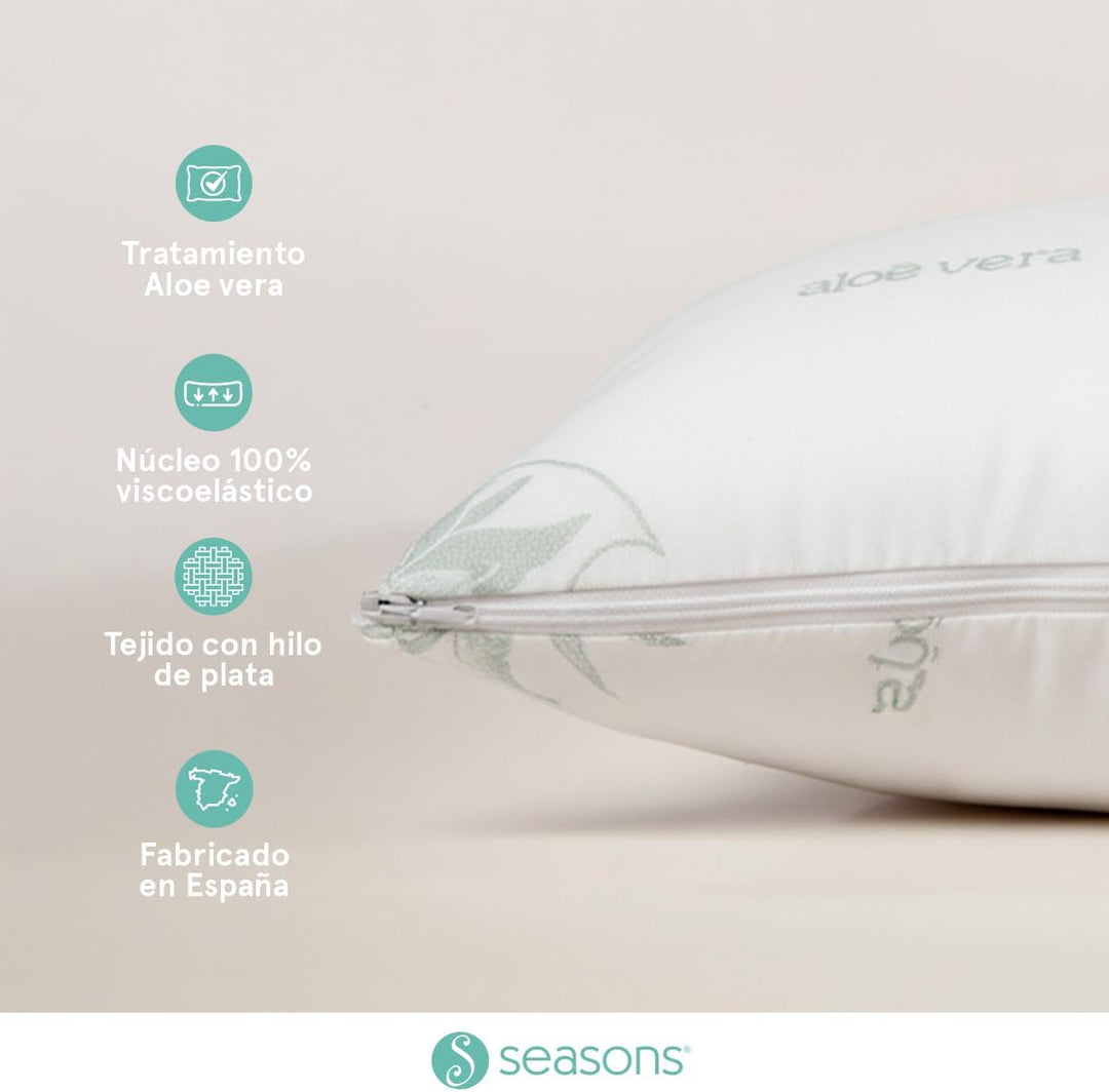 SEASONS Camapolis Viskoelastische Kissen mit Aloe-Vera-Gewebe mit Silberfaden und Doppelbezug