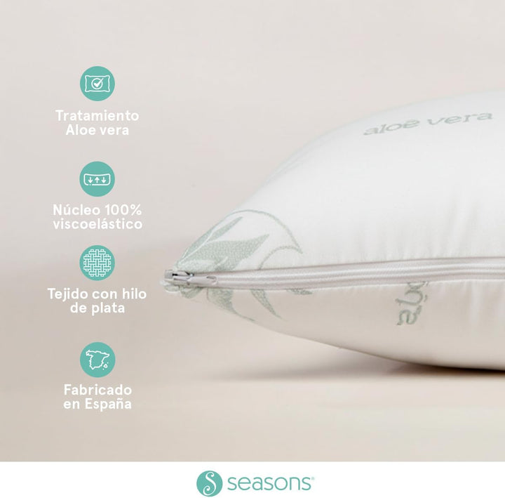 SEASONS Camapolis Viskoelastische Kissen mit Aloe-Vera-Gewebe mit Silberfaden und Doppelbezug
