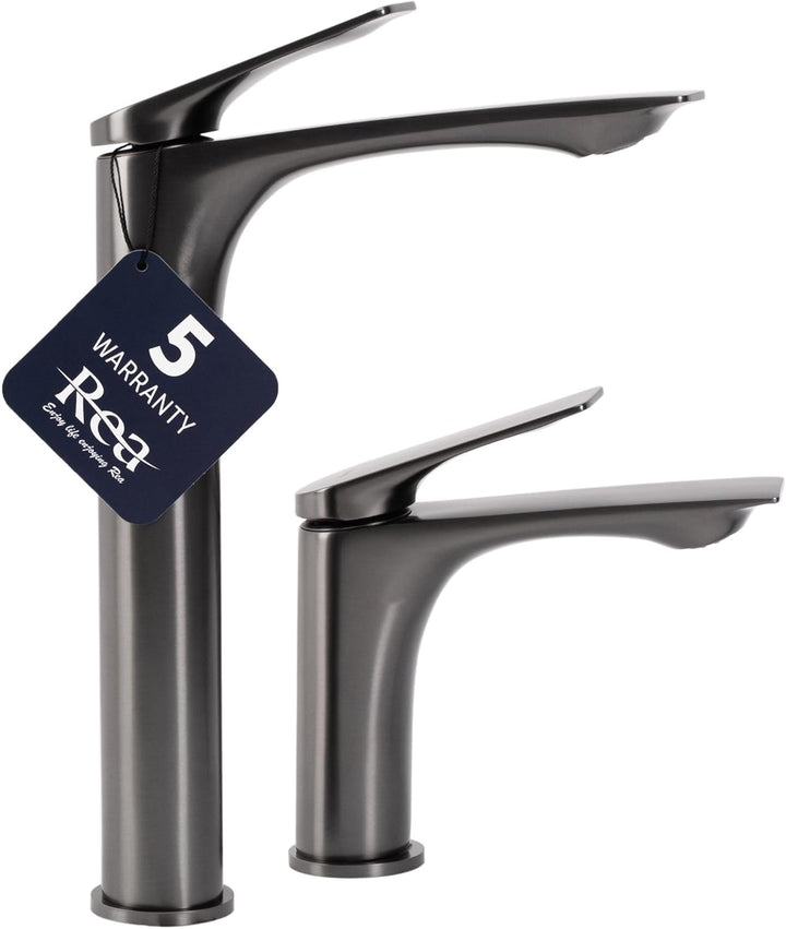 Rea Waschtischarmatur AVALON titanium Low Wasserhahn Bad Badarmatur aus Messing Armatur für Waschbec