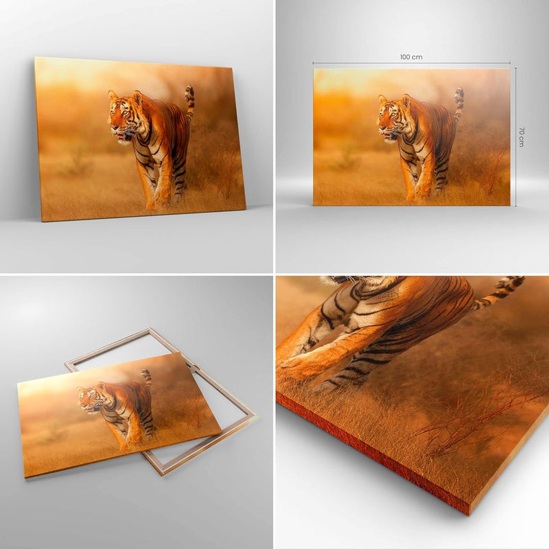 ARTTOR Bilder auf Leinwand 100x70cm Leinwandbild mit Rahmen tiger tier Gross Wanddeko Bild Schlafzim