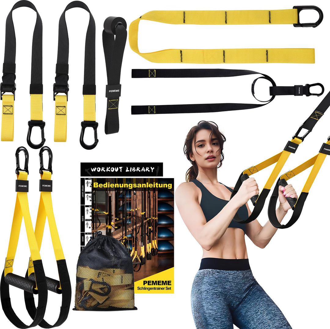 Schlingentrainer für Zuhause, Sling Trainer Set für Ganzkörpertraining mit Türanker, Verstellbaren T