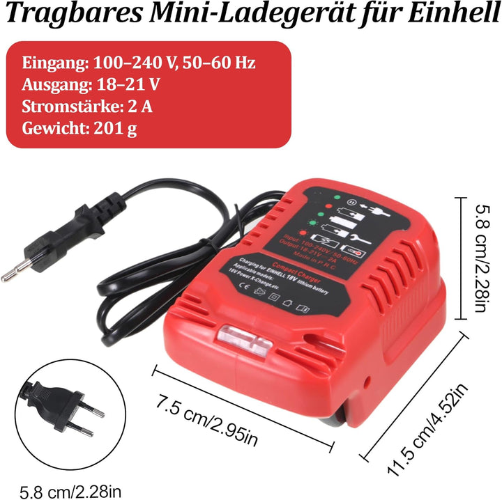 Ladegerät für Einhell 18V Power X-Change Akku, Tragbares Mini Schnellladegerät mit LED Anzeige für E