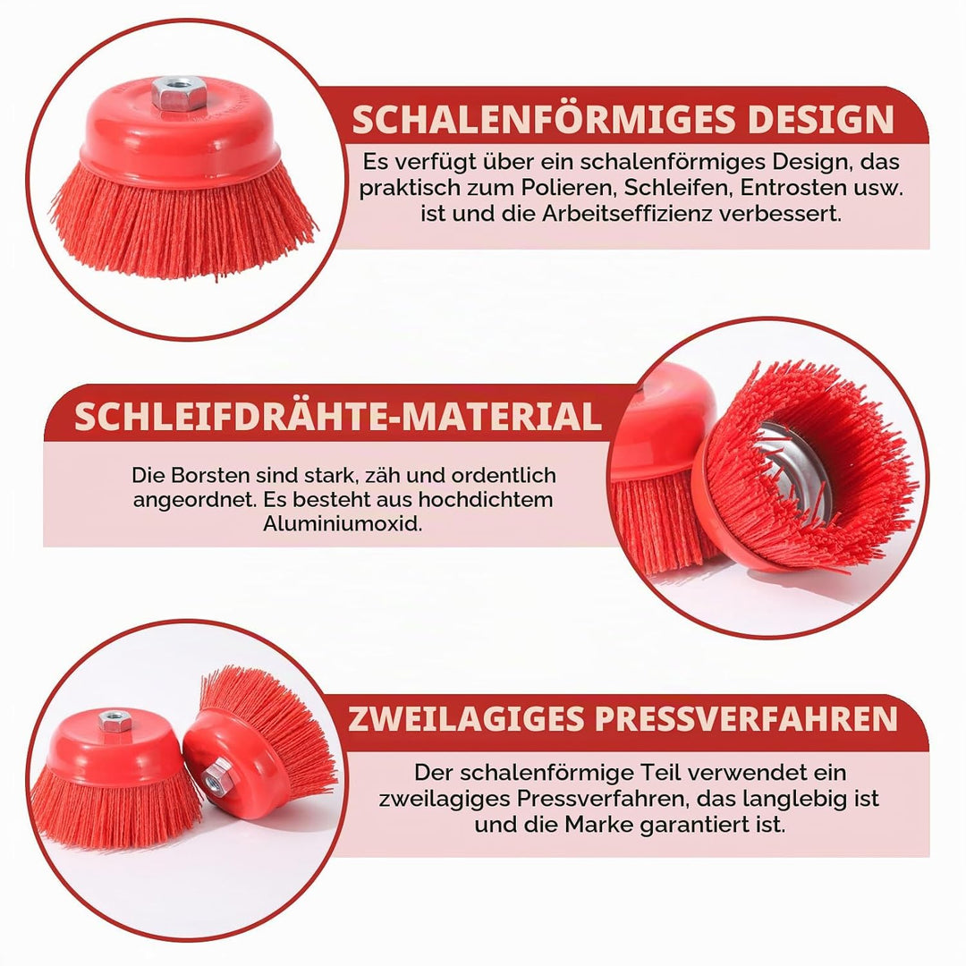 4 Stück Nylon Topfbürste Winkelschleifer M14, 75mm Nylonbürste, Schleifbürste, Topfbürste für Bohrma