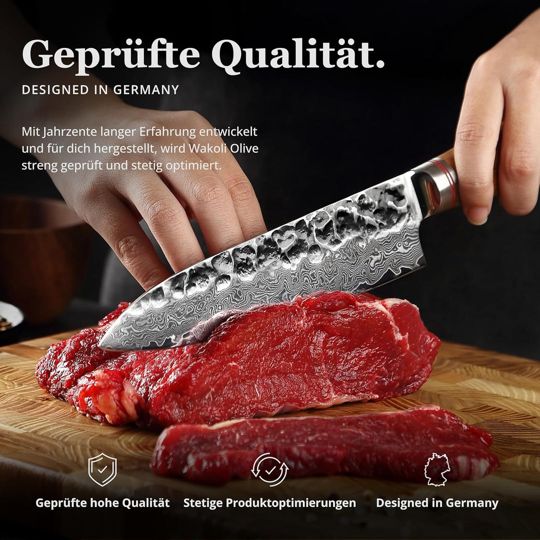 Wakoli Olive Santoku Messer aus echtem Damaststahl (VG10 Kern) 17cm Klinge – Scharfes Damast Küchenm