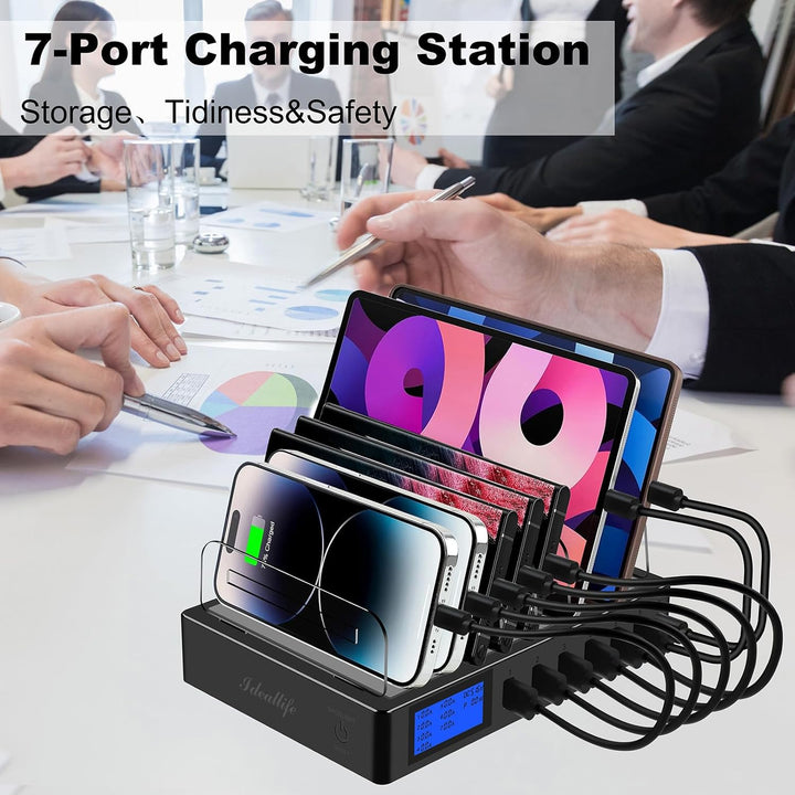 ideallife Ladestation für mehrere Geräte für 7 Anschlüsse, schnelles USB-Ladegerät mit Typ C PD20W Q