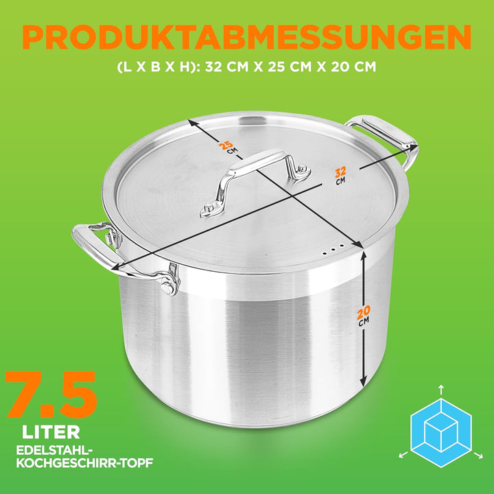 NutriChef 8 Liter Edelstahl-Topf - 18/8 Lebensmittelqualität Schwerer Grosser Suppentopf für Eintöpf