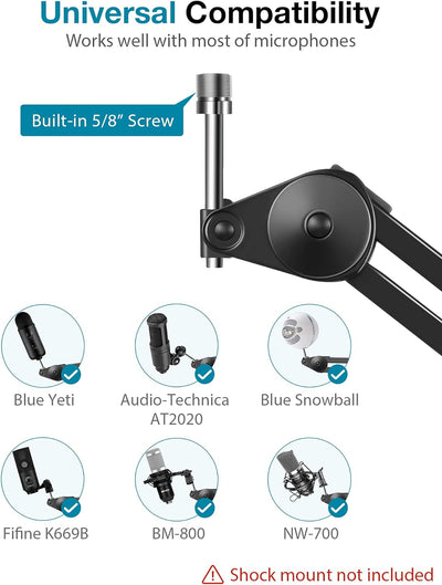 InnoGear Mikrofonständer Grosser Mikrofonarm Boom Arm mit Fünf Kabelbinder für Blue Snowball Blue Sn