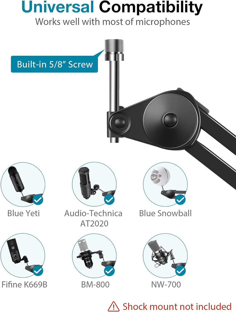 InnoGear Mikrofonständer Grosser Mikrofonarm Boom Arm mit Fünf Kabelbinder für Blue Snowball Blue Sn