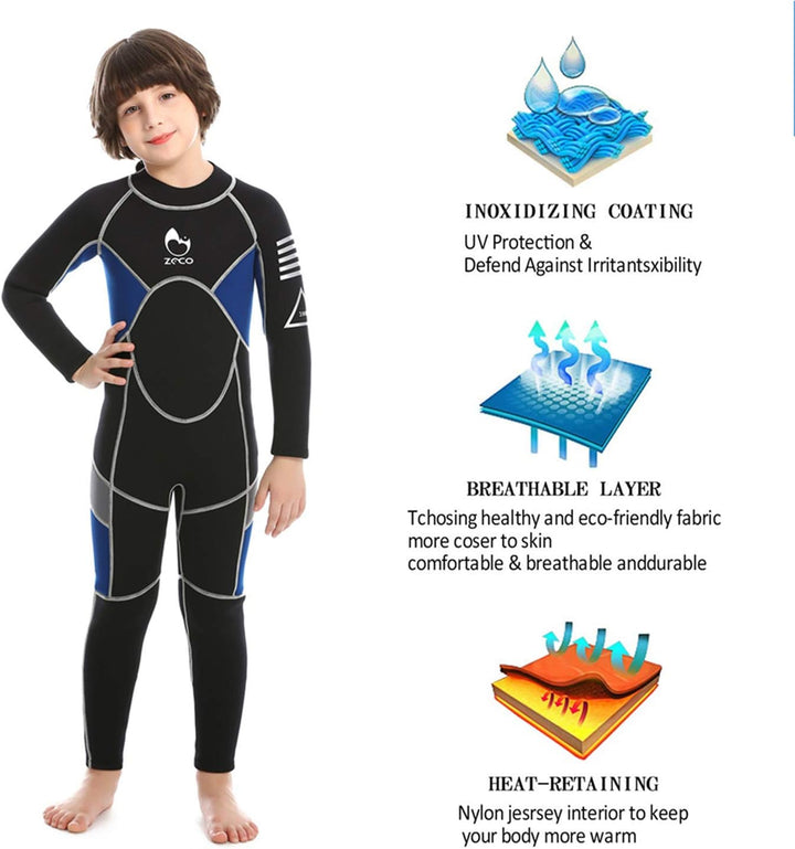 ZCCO Kids Neoprenanzug, 2,5 mm Neopren-Thermo-Badeanzug, Jugend-Badeanzug für Jungen und Mädchen Wär