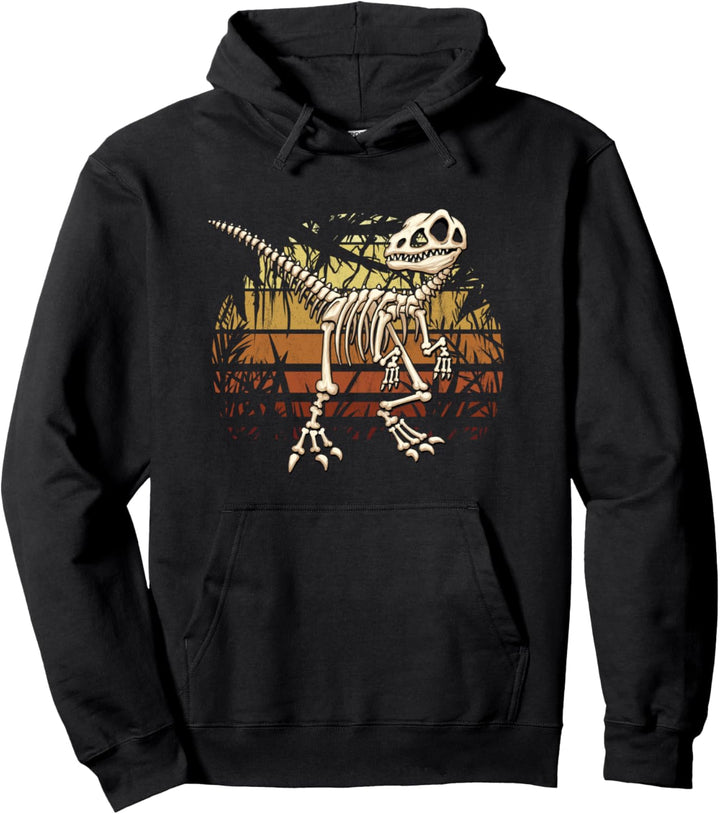 Skelett Velociraptor Retro Dschungel Sunset Dino Raptor Pullover Hoodie