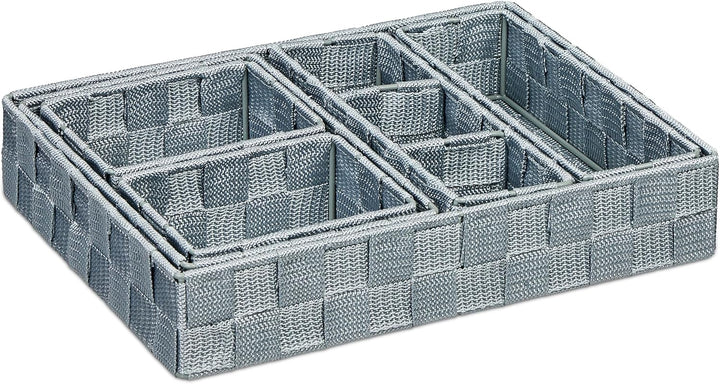 Relaxdays Aufbewahrungskorb 6er Set, Kunststoff, grau | Körbe Badezimmer, Körbchen in 4 Grössen, gef