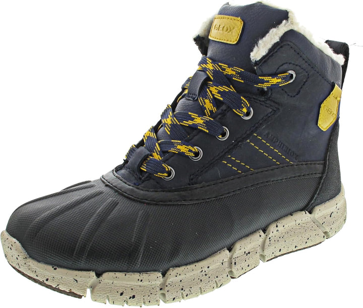 Geox Jungen J Flexyper Boy B ABX Snow Boot 28 EU Navy Yellow, 28 EU Navy Yellow
