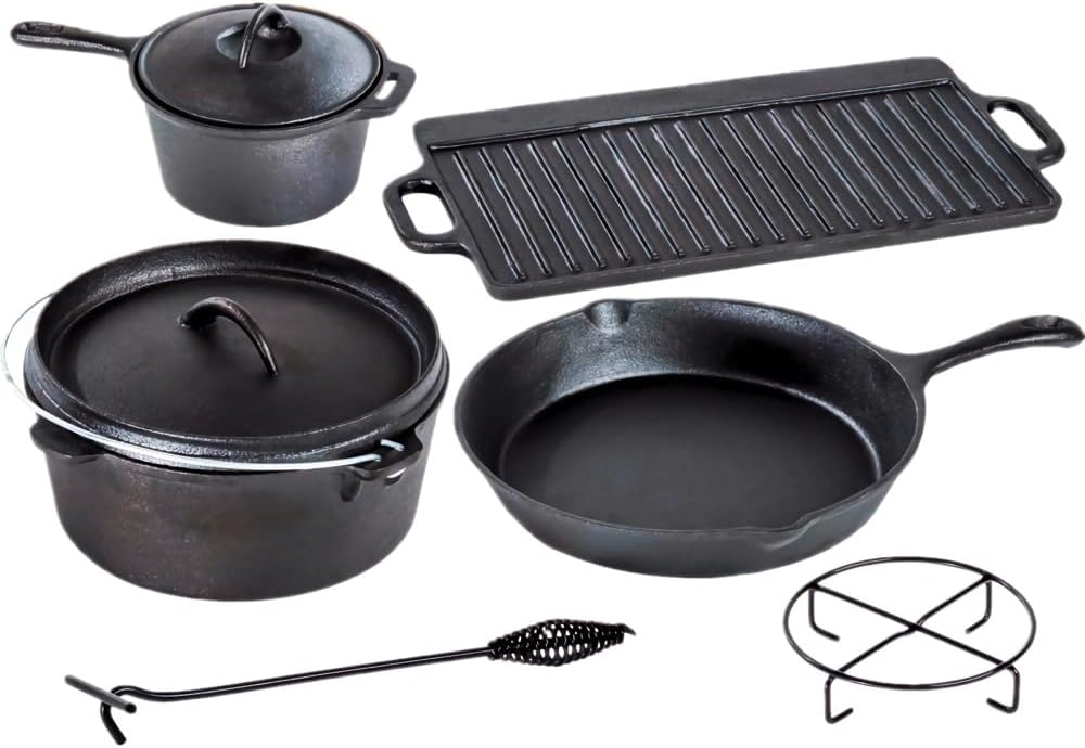 Dutch-Oven-Set 7-teilig aus Gusseisen in Holzkiste