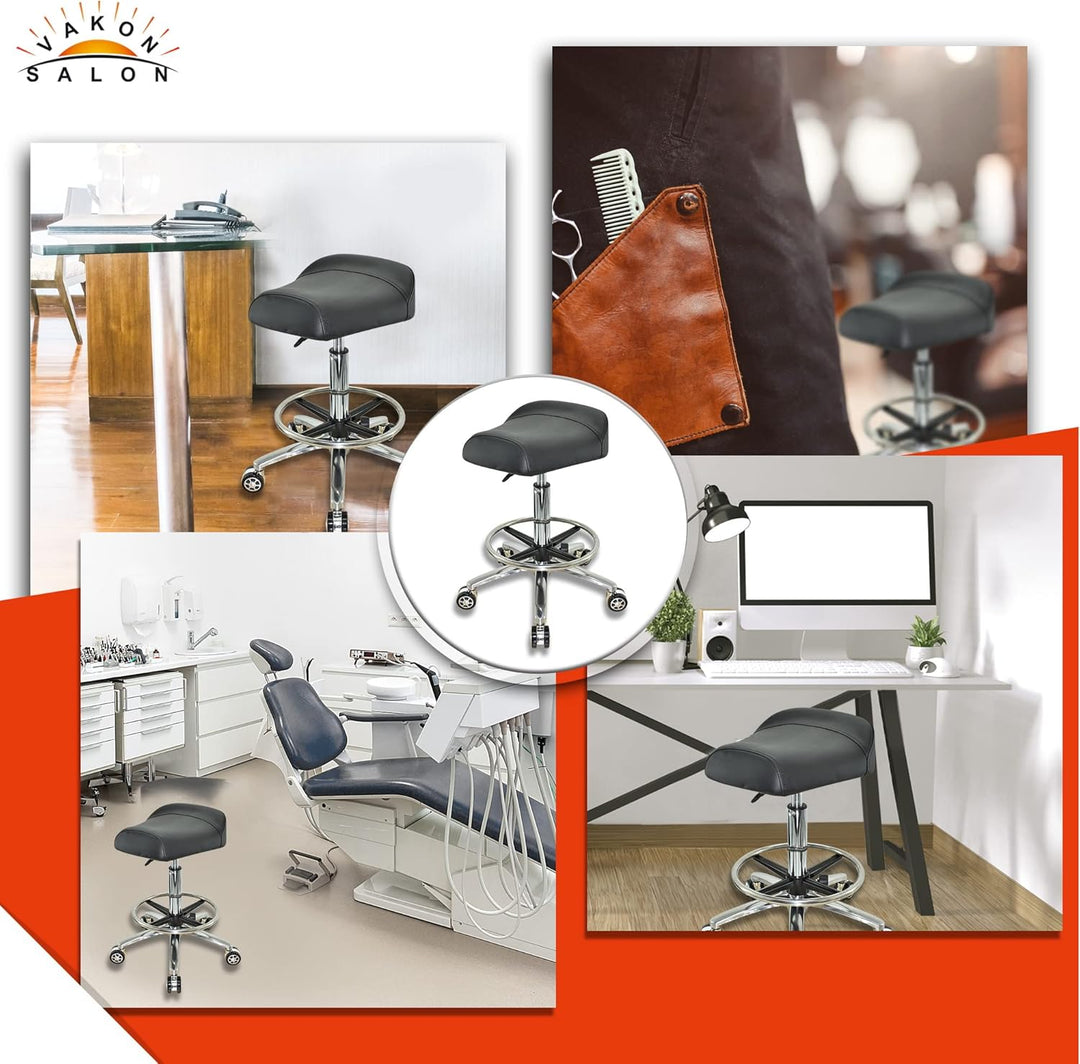 VAKON SALON - Breitsitz Arbeitshocker auf Rollen mit Fussring, höhenverstellbar von 55-75 cm - Drehh
