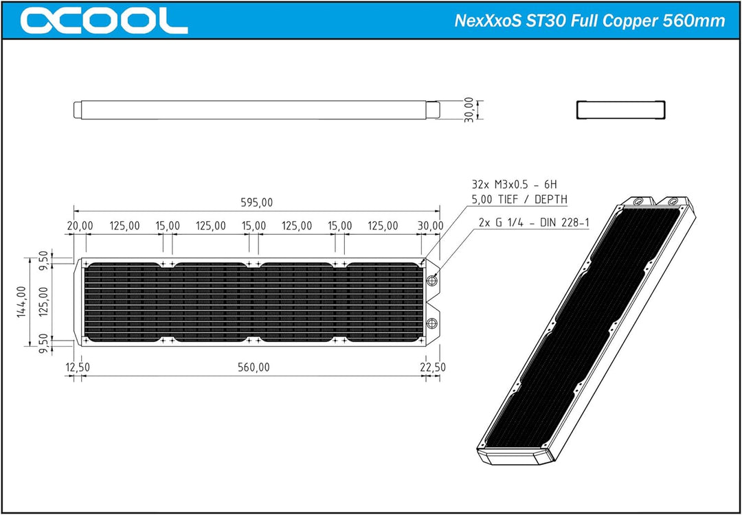 Alphacool 14199 NexXxoS ST30 Full Copper 560mm Radiator Wasserkühlung