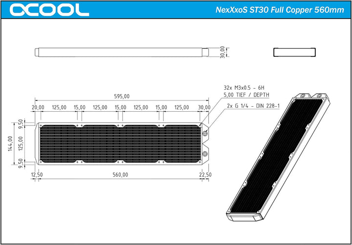 Alphacool 14199 NexXxoS ST30 Full Copper 560mm Radiator Wasserkühlung