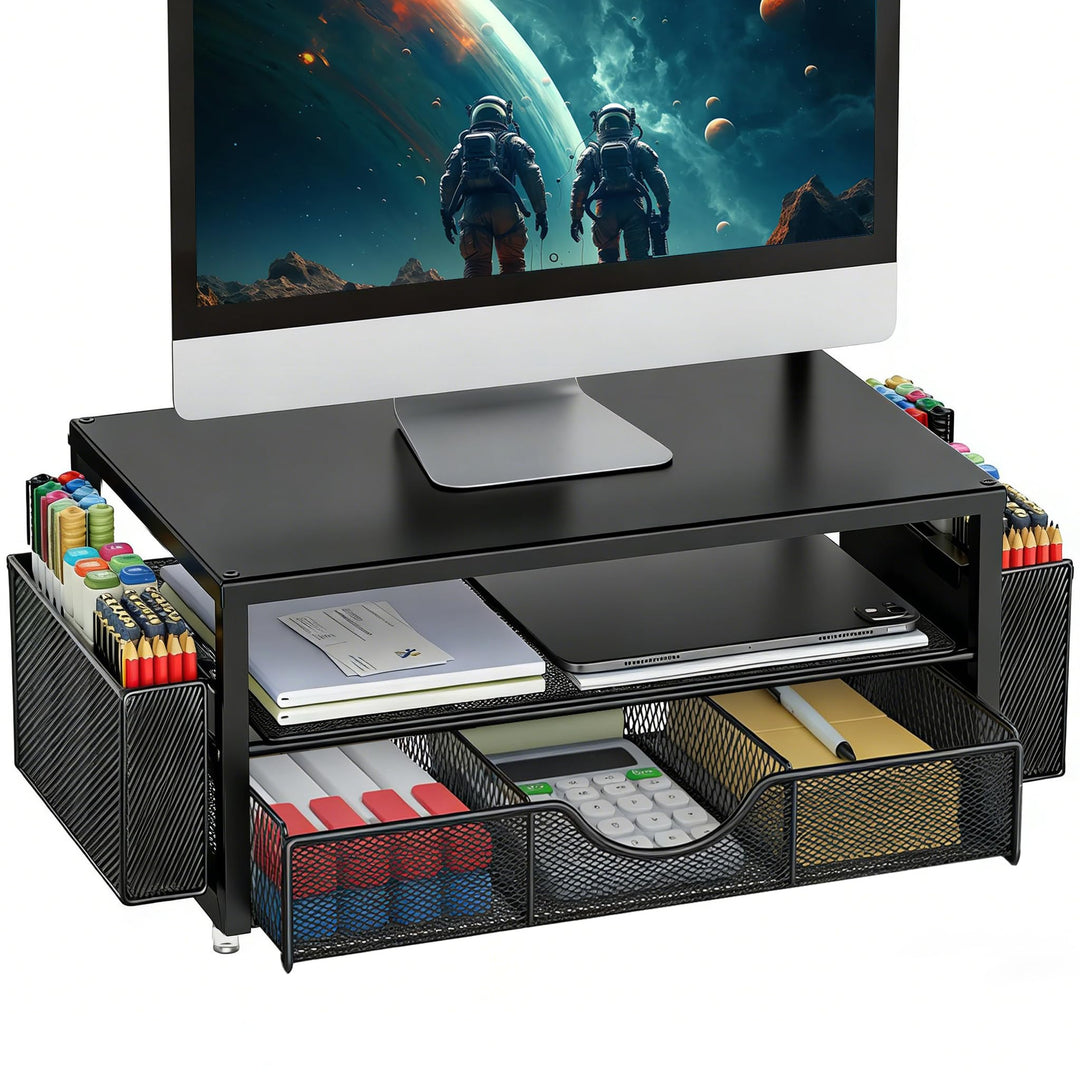 Monitorständer mit Schublade, Schreibtischorganizer und Zubehör, 2-stufiger Computer Monitor Erhöhun
