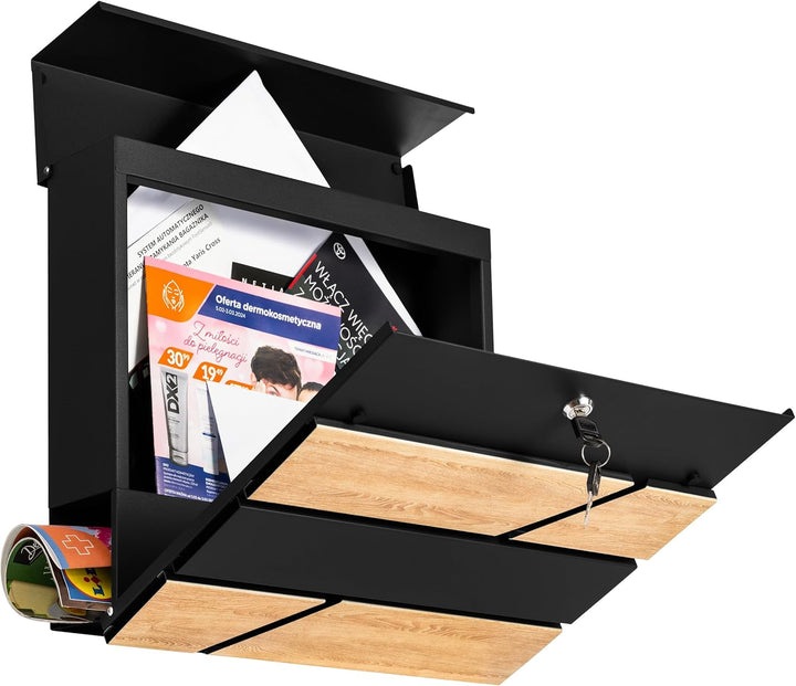 Verda Briefkasten mit Zeitungsfach, 37 x 37 x 11 cm, Anthrazit RAL7016, Silber, 2X Schlüssel, Montag