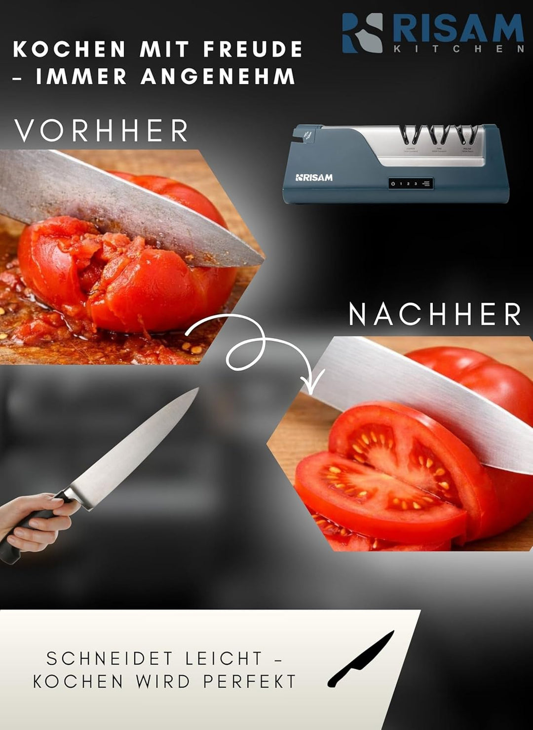 Messerschärfer elektrisch – 2-Stufen Schleifsystem – Messer schärfen für Küchenmesser & Keramikmesse