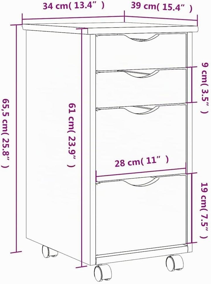vidaXL Rollschrank, Rollcontainer mit 4 Schubladen, Kommode Schubladenschrank mit Rollen, Büroschran