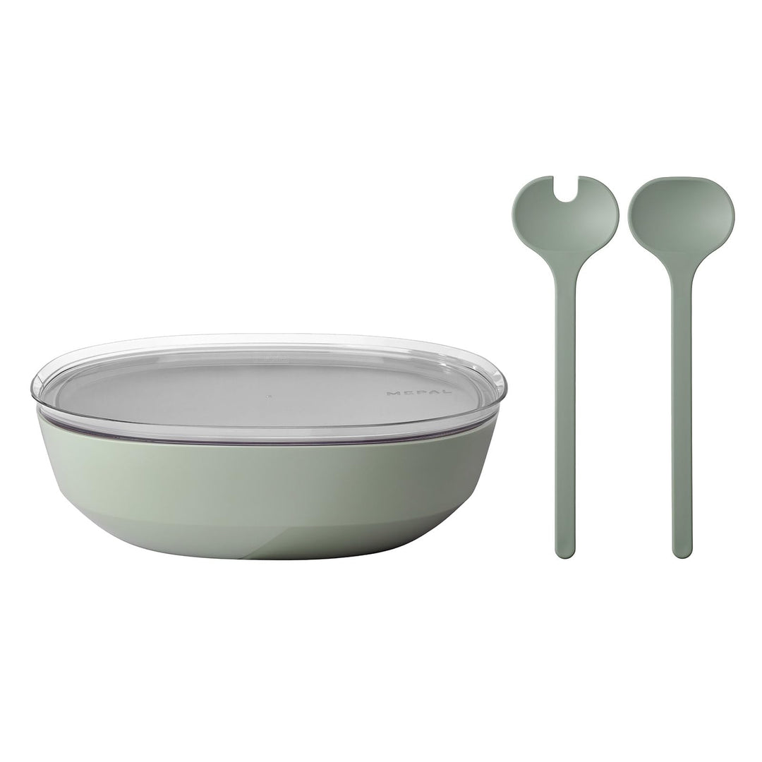 Mepal – Salat-Set Silueta – Servierschale mit Deckel (4000 ml) mit Salatbesteck (28,5 cm) – Outdoor-