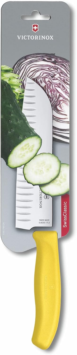 SwissClassic, Santokumesser, Kullenschliff, 17 cm, gelb, Blister Gelb Blister-Verpackung, Gelb|Blist