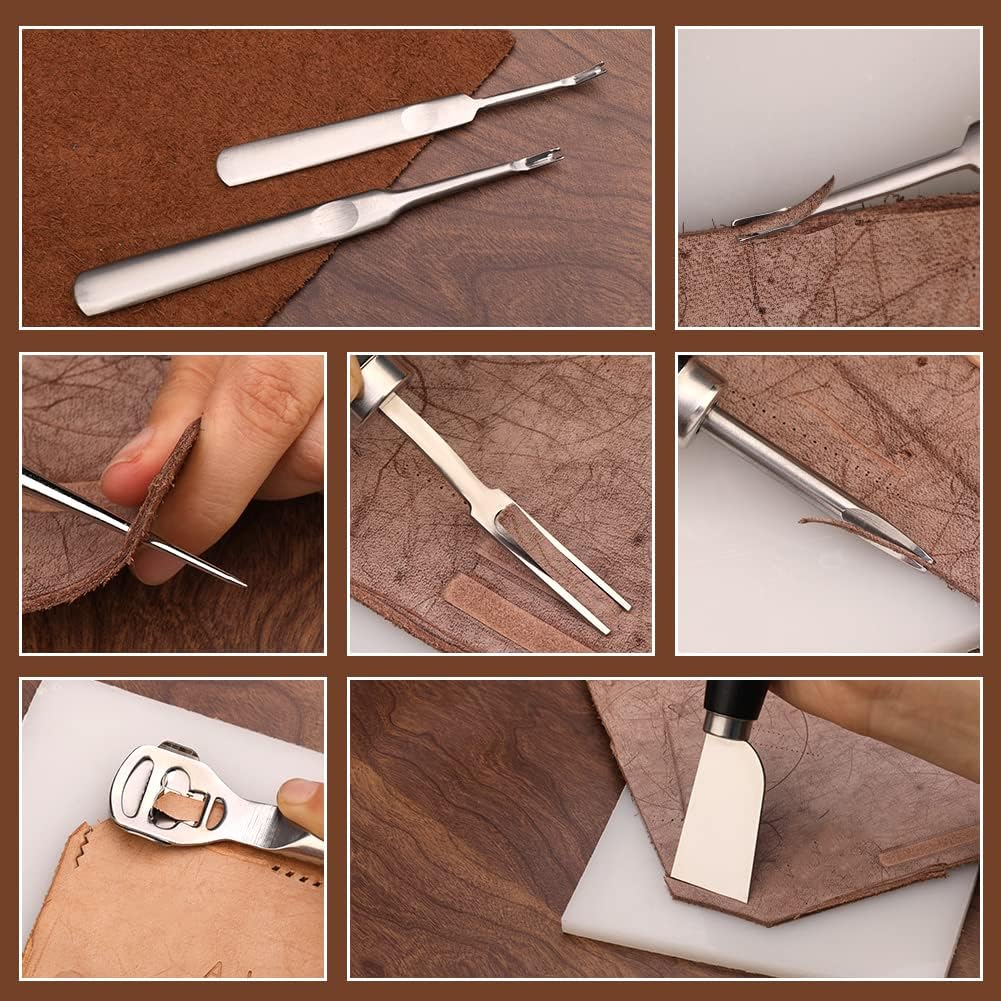 37 Stücke Leder -Arbeitswerkzeuge, Lederhandwerkzeuge mit Edge, Skiver, Nähwerkzeugen für Handnähten