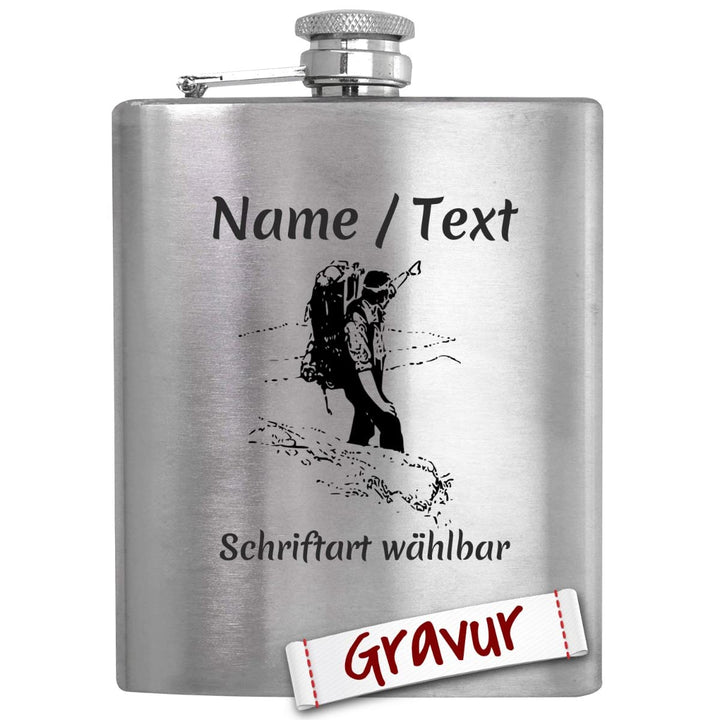 Bergsteiger Geschenk Flachmann Set mit Gravur/Spruch personalisiert, Berge Klettern Geschenke für He