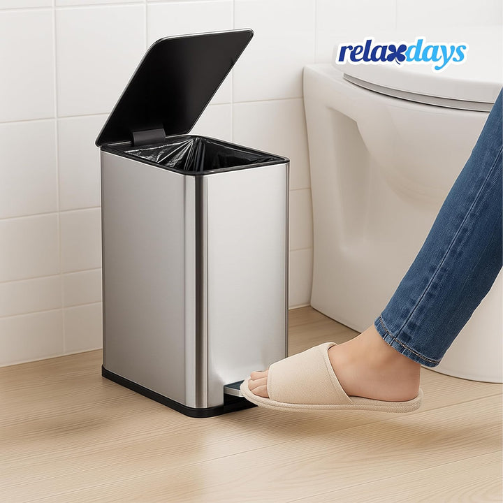 Relaxdays Kosmetikeimer, 10 Liter, Absenkautomatik, entnehmbarer Inneneimer, Bad Mülleimer mit Decke