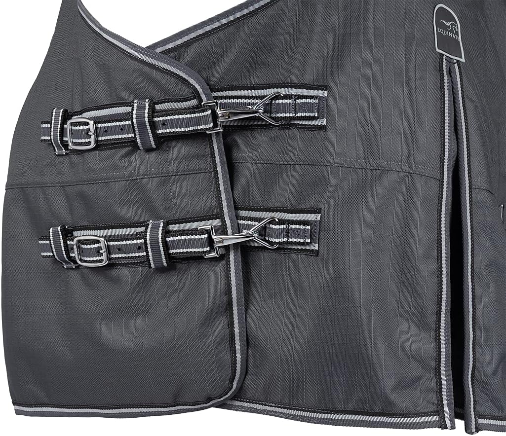 Equinate Regendecke Oakland Highneck Weidedecke mit Fleece 165cm Grau Grau 165cm, Grau 165cm