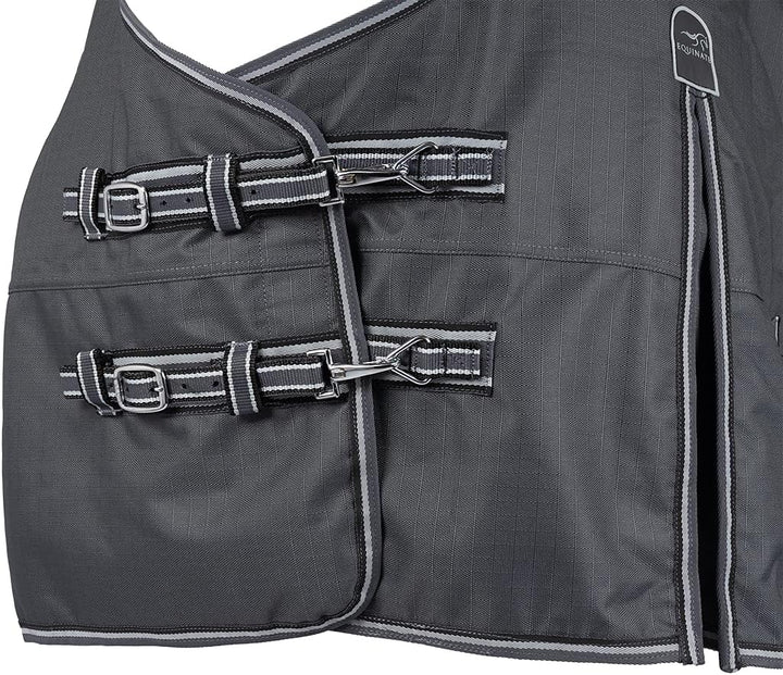 Equinate Regendecke Oakland Highneck Weidedecke mit Fleece 165cm Grau Grau 165cm, Grau 165cm