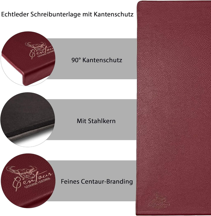 Centaur - Hochwertige Leder Schreibtischunterlage mit 90° Kantenschutz - Weinrot 55x80 cm - ideal fü
