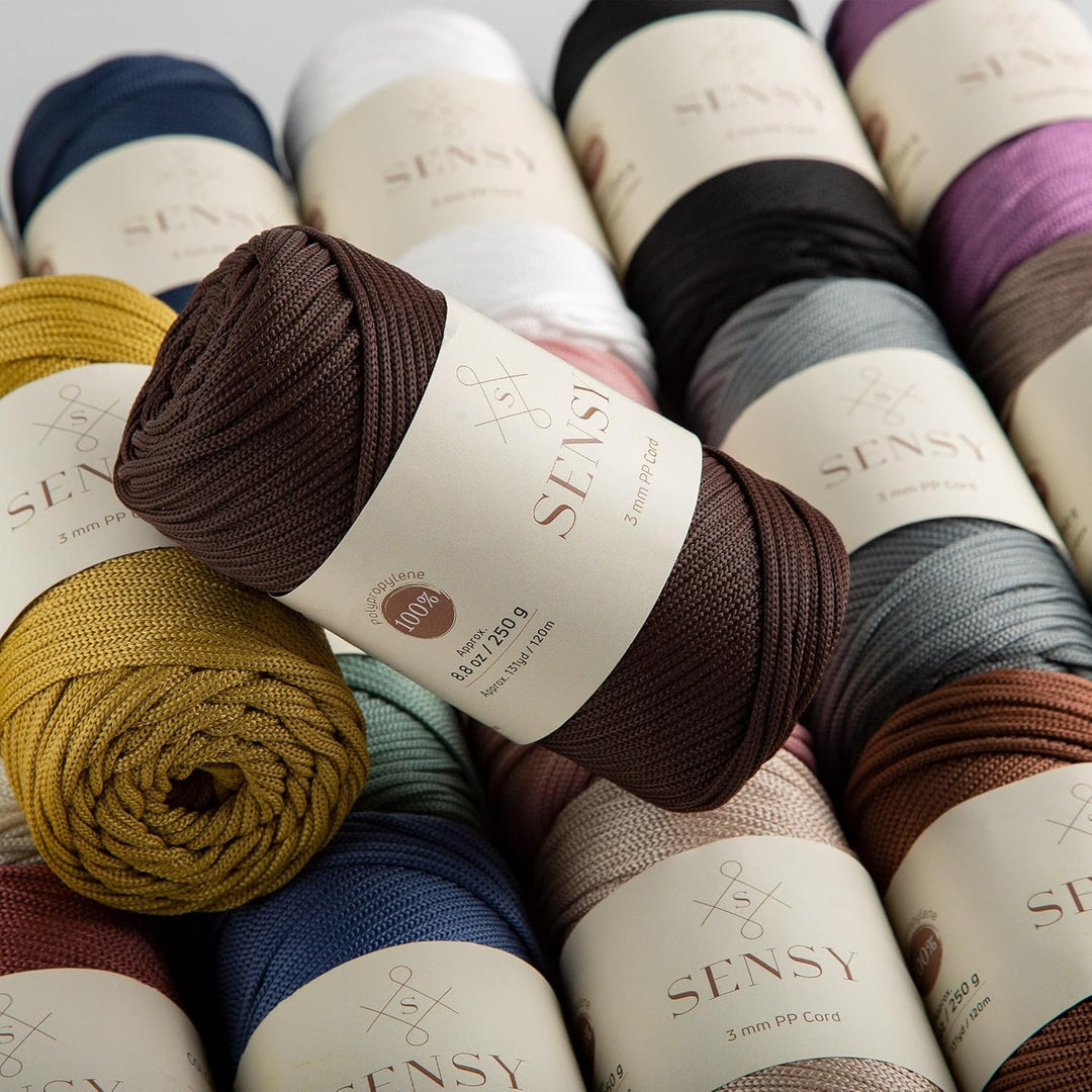 Sensy Premium 3 mm 120 Meter Polyester-Seil, 100% Polypropylen-Kordel, Makramee-Kordel, 3 mm Häkelta