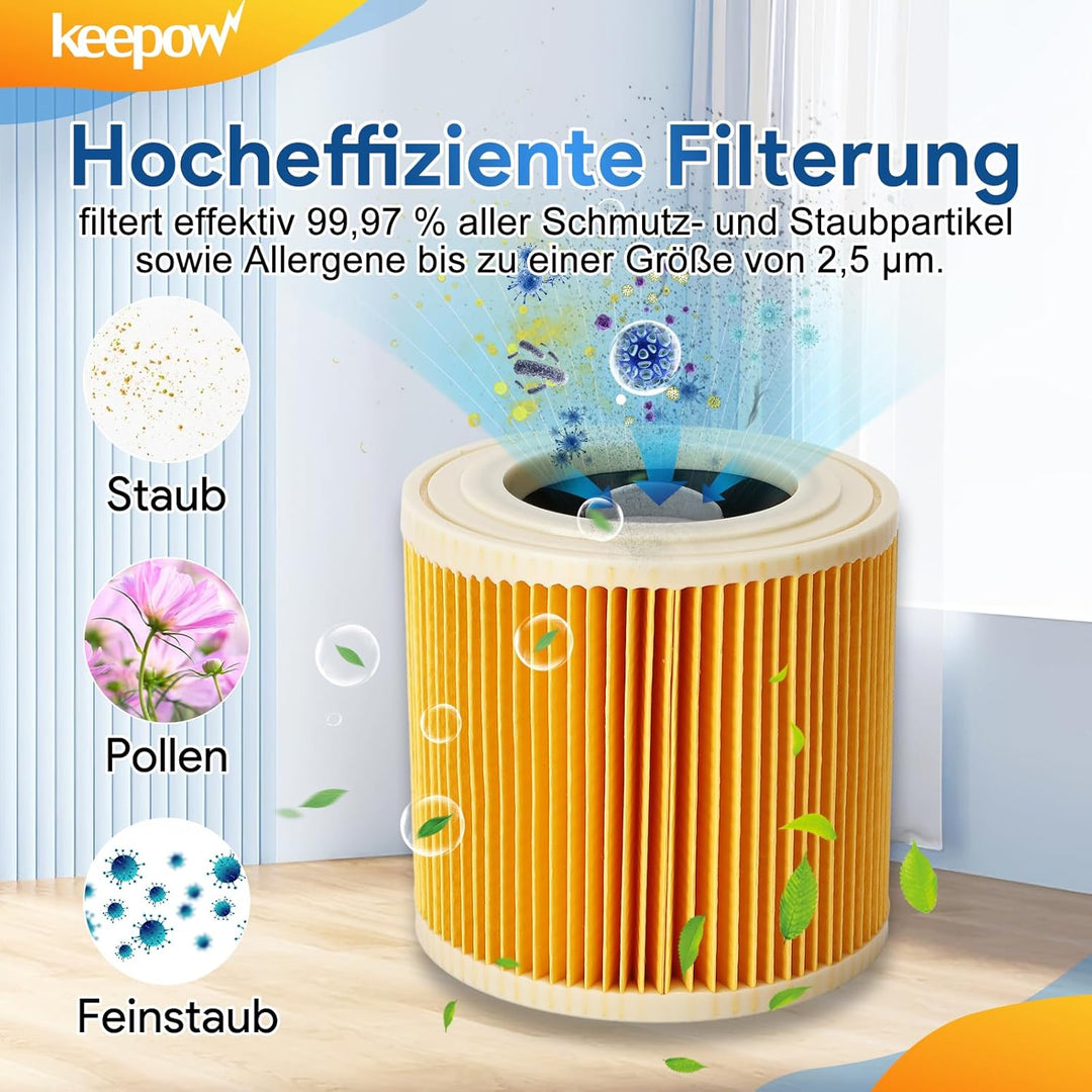 KEEPOW 5 Set Zubehör, 4 Pack Kfi 357 Staubsaugerbeutel für Kärcher WD2 Plus WD3 WD1，2.863-314.0, 1 F