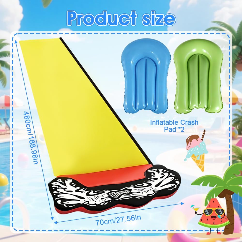 Wasserrutsche Garten für Kinder, 15.8ft/480cm Aufblasbare Wasserrutsche mit 2 Bodyboards, Single Was