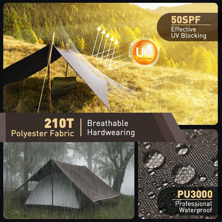 Tarp 3x4M Wasserdicht, Ultraleicht Camping Zeltplane, mit 15 Öse+6 Aluminiumstifte+8 Nylonseile, Ant