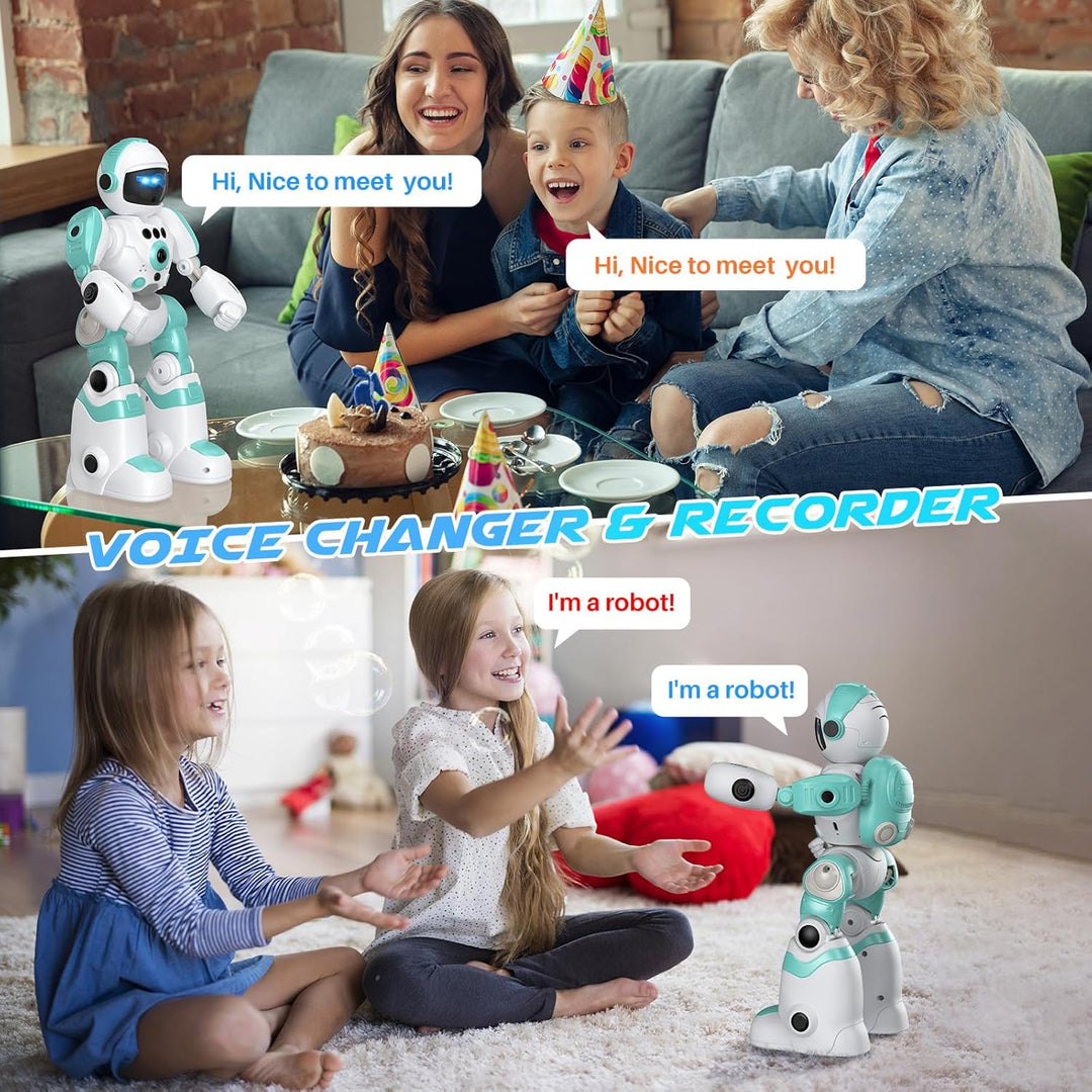 SIMREX Roboter Kinder Spielzeug, wiederaufladbar und projizierbar, RC-Roboter mit LED-Augen und Musi
