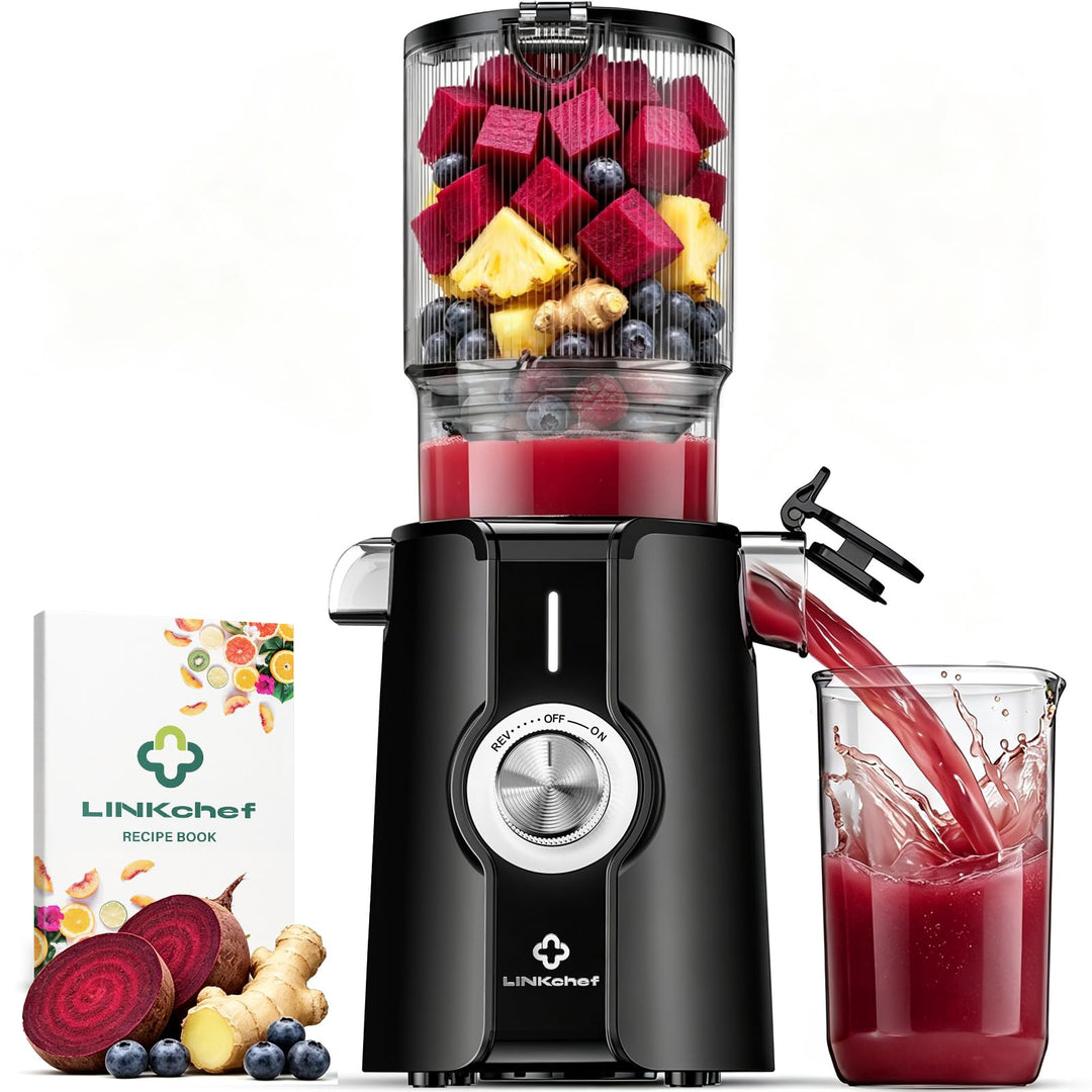 LINKChef Entsafter Slow Juicer, 115 mm Grosse Einfüllöffnung für Entsafter Gemüse und Obst Testsiege