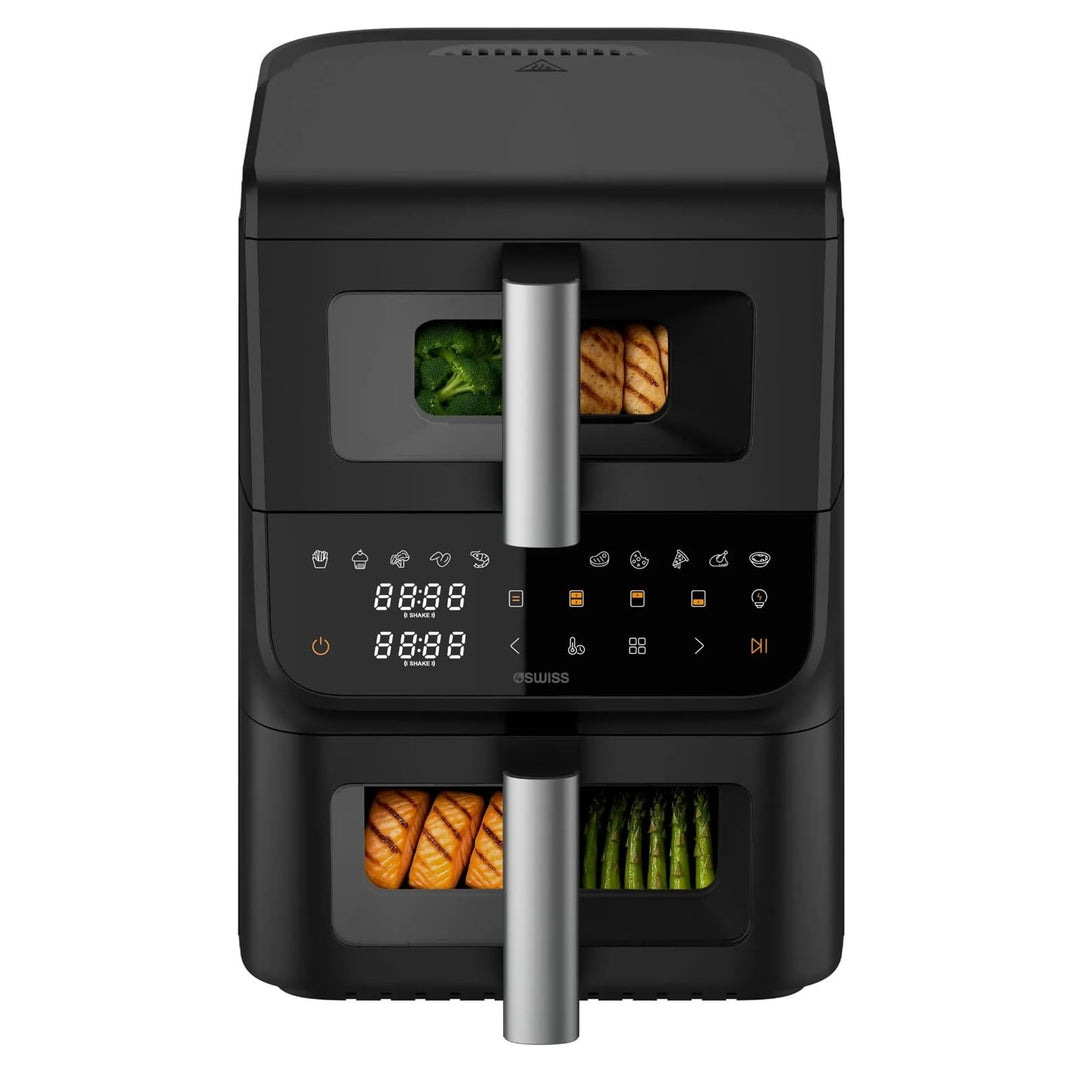 4Swiss Airfryer 10L Heissluftfritteuse Heissluftfritteuse mit 2 Kammern Air Fryer und Doppelkammer D