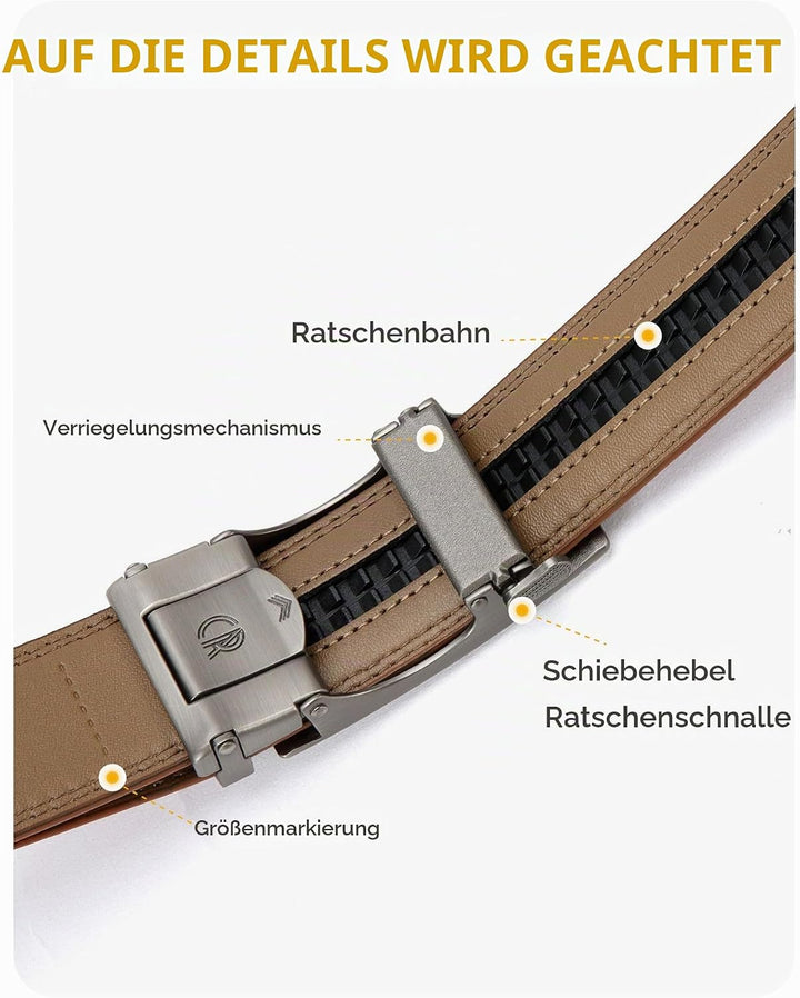 CHAOREN Gürtel Herren, Automatik Ledergürtel Herren Ratsche für Business Anzug, 35mm Gürtel ohne Löc