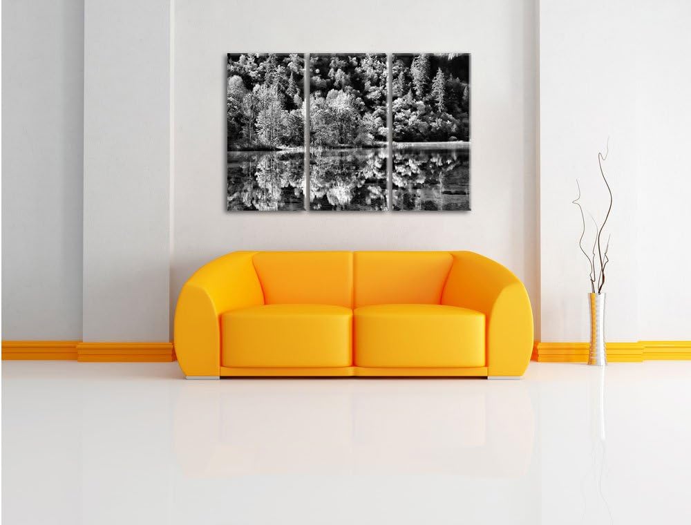Pixxprint herbstlicher Wald am See als Leinwandbild/Grösse: 3 Teilig (120x80) cm/Wandbild/Kunstdruck
