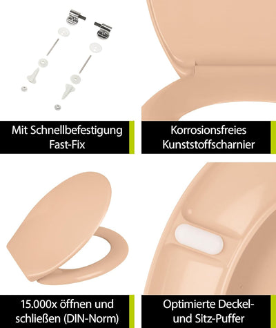 'aquaSu® Antibakterieller WC-Sitz mit Absenkautomatik Siena | Toilettendeckel in Beige | Duroplast T