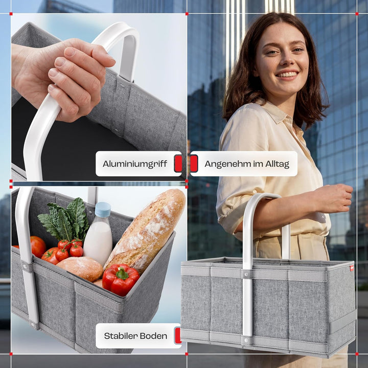achilles Einkaufskorb - praktischer Tragekorb zum Einkaufen - klappbare Einkaufsbox mit Alu-Griff -