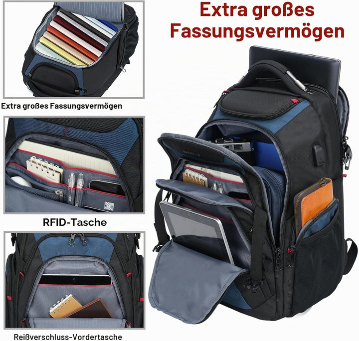 KROSER Laptop Rucksack Herren 17,3 Zoll Reise XL BusinessRucksack Schwerlast Wasserdicht mit Hartges