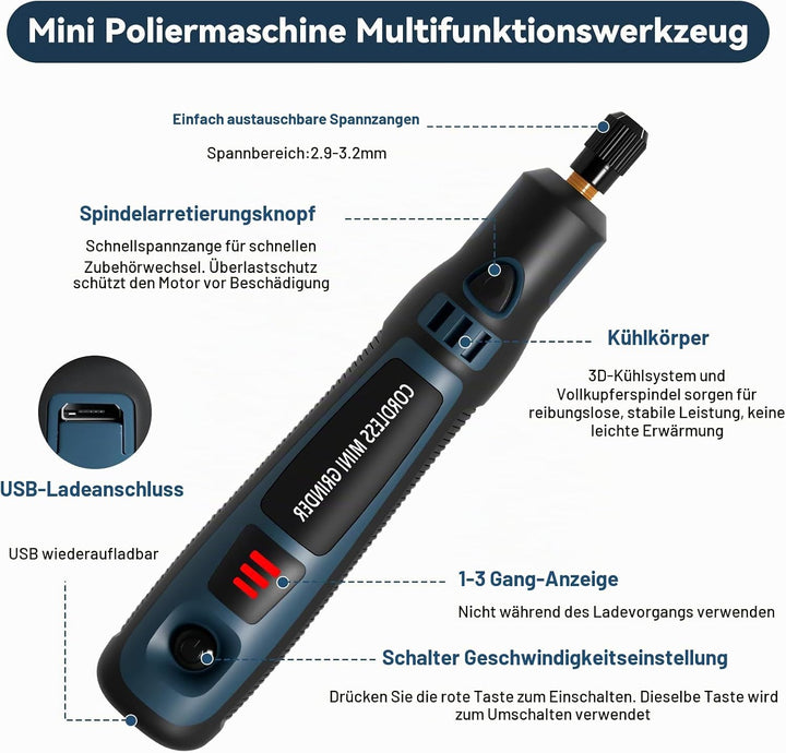 Elektrische Gravierstift, 96pcs Multifunktionaler Gravierwerkzeugsatz, Tragbare Drahtlose Gravurwerk