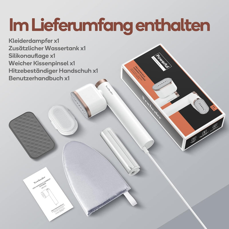 Newbealer Steamer Dampfglätter, 1200W, 120ml, Tragbarer Dampfbügel mit Hand Dampfbürste für Kleidung